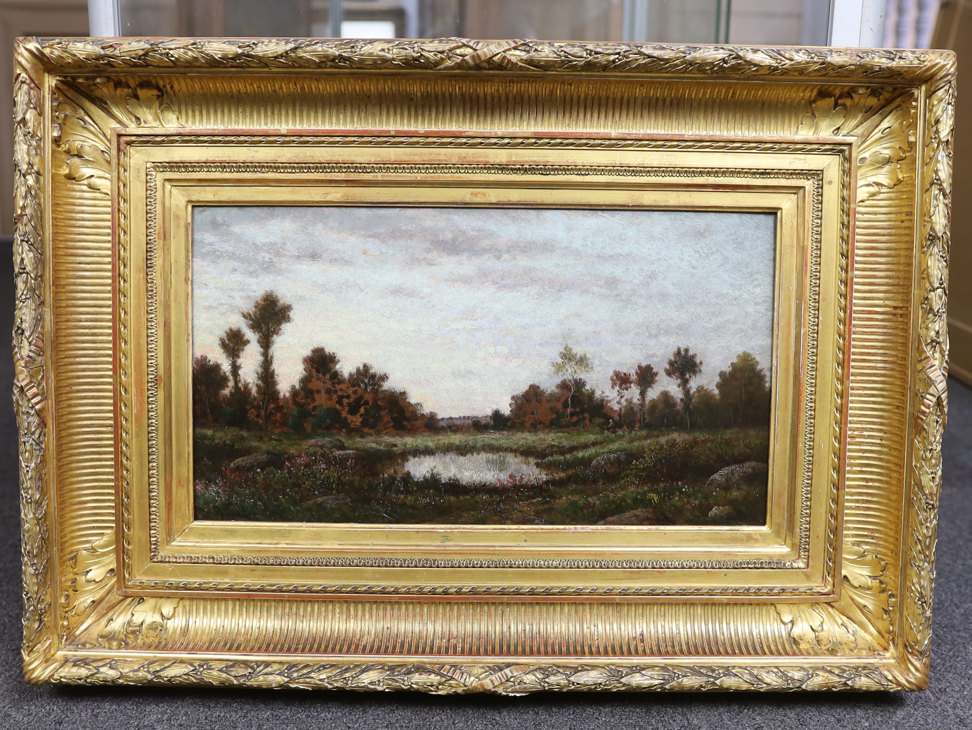Theodore Rousseau (French, 1812-1867), Paysage à la Mare c.1845-50, oil on wooden panel, 23 x 43cm
